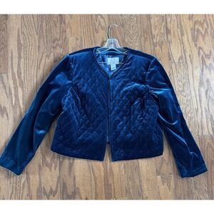 💙Susan Graver Style Quilted Blazer Jacket Women's Size L Velvet Look Comfy Lined